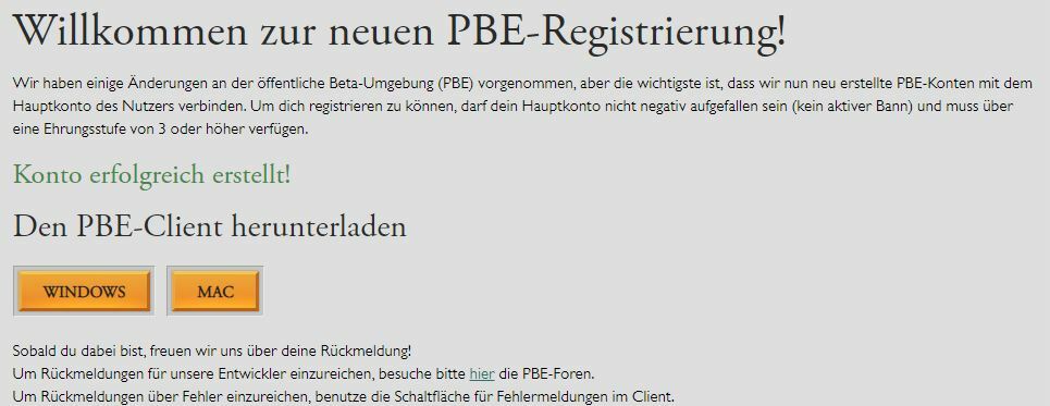 PBE Registrierung